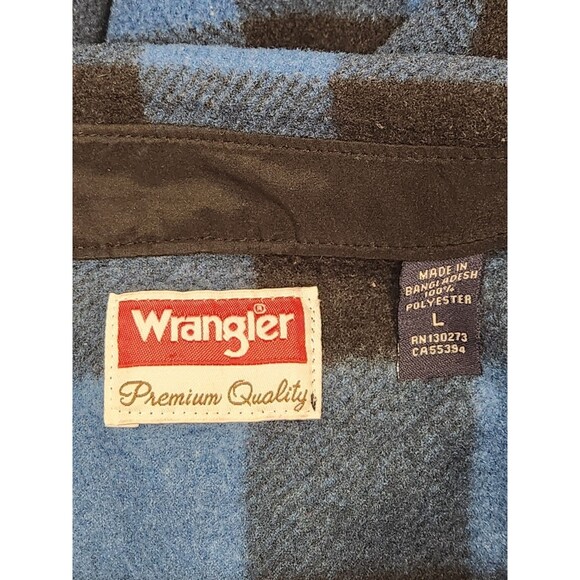 Wrangler Overshirt Men's L Blue Long Sleeve Button Fleece Buffalo Plaid Workwear - Picture 4 of 6